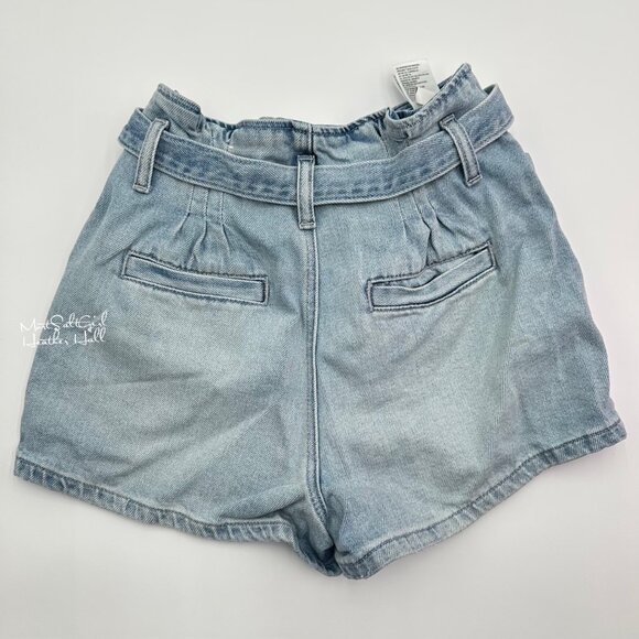 American Eagle Outfitters High-Waist Button Fly Belted Paperbag Denim Shorts - Picture 2 of 4